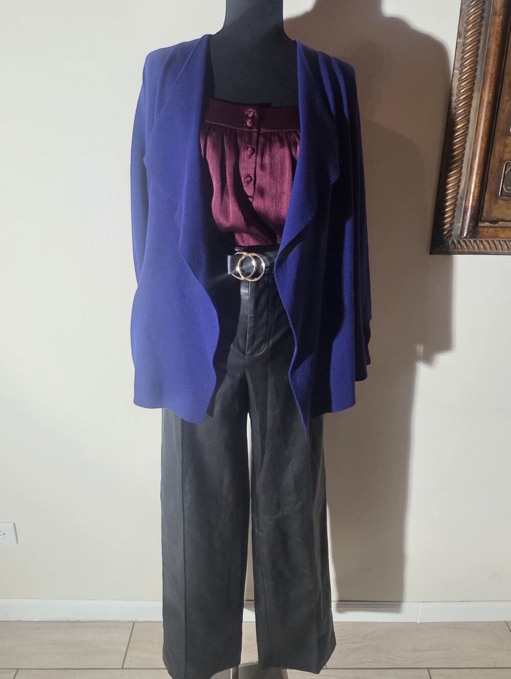 Zara Black Leather Wide-Leg Trousers (Size L)